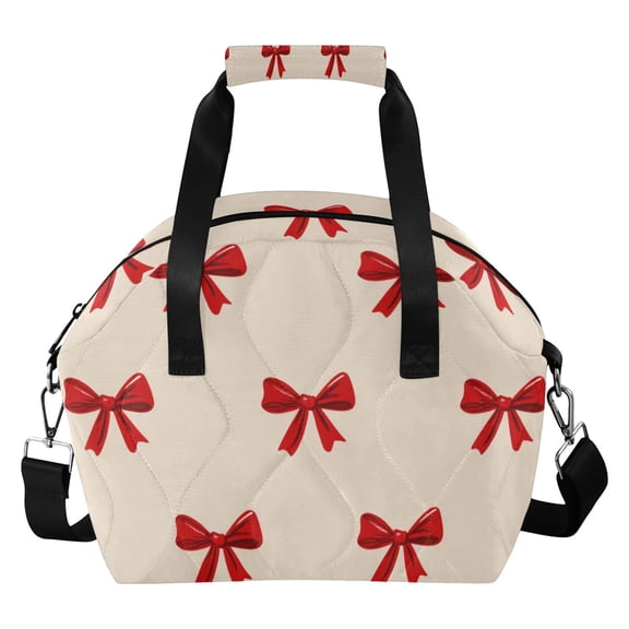 Neatly Red Bows Insulated Lunch Bag Reusable Quilted Lunch Box Waterproof Leakproof Lunch Container