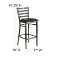 thumbnail image 4 of Flash Furniture HERCULES Series Silver Antique Finish with Clear Coat Ladder Back Metal Restaurant Barstool - Black Vinyl Seat, 4 of 12