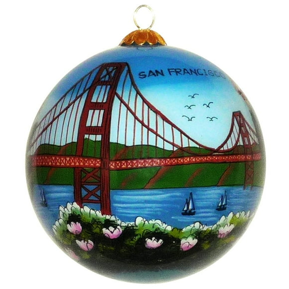 Best Sights of San Francisco Ornament - Hand Painted Glass Christmas Ornament with Gift Box