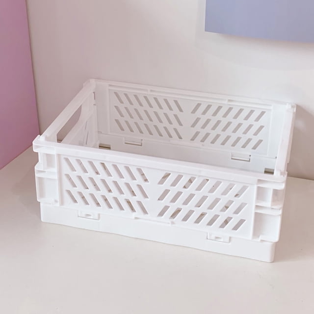 Vaidha Mini Foldable Plastic Storage Basket For Organizing Crates With Handles For Desks And Bedrooms