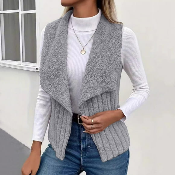 Super Cadeaux à Petit Prix Chandails pour Femmes Mode Automne Hauts pour Femmes Automne Hiver Sans Manches Manteau Uni Chaud Vêtement d'Extérieur Cardigan Gris P