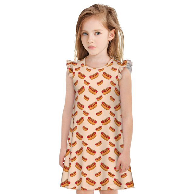 Fotbe Hot Dog 2 Vestido de Dormir para Niñas de 3 a 10 Años, Mangas Cortas, Estilo Princesa, Pijama Camisón con Mangas Voladas-Medium