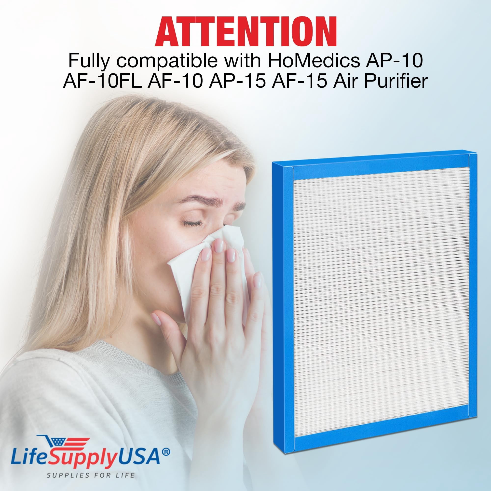 AF-10FL / AF-15FL True HEPA Filter Replacement Compatible with HoMedics AP-10,  AF-10 AP-15 AF-15 Air Purifiers by LifeSupplyUSA (2-Pack)