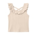 thumbnail image 5 of Ribbed Tank Tops Kids Girls Ruffle Neck Sleeveless Summer Shirts Relaxed Vacation Casual Loungewear 6 Years, Beige, 5 of 7