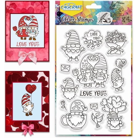 Valentine's Day Clear Stamps Gnomes Love Rose Transparent Stamp Silicone Clear Stamp Seals for DIY Scrapbooking Journaling Photo Album Decorative Card Making