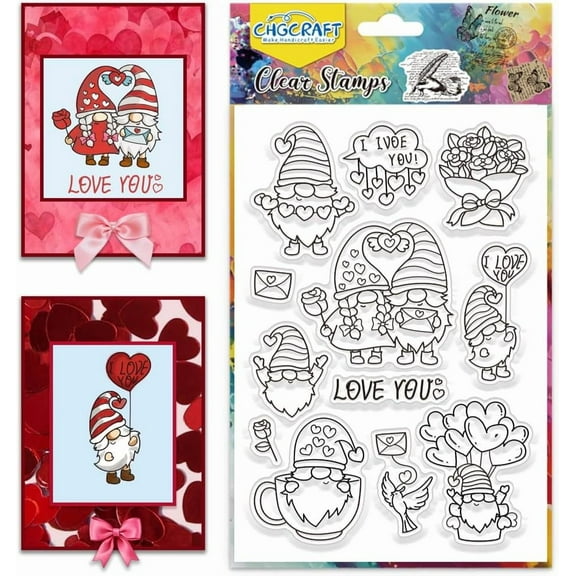 Valentine's Day Clear Stamps Gnomes Love Rose Transparent Stamp Silicone Clear Stamp Seals for DIY Scrapbooking Journaling Photo Album Decorative Card Making