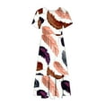 thumbnail image 4 of Penkiiy Women Feather Print Short Sleeve Dress Loose Plain Casual Summer Flowy Tiered Long Maxi Dresses with Pockets L White, 4 of 6