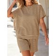thumbnail image 2 of Womens 2 Piece Sets Summer Lounge Sets Striped Short Sleeve Oversized T Shirts Drawstring Shorts Matching Set, 2 of 6