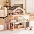 thumbnail image 2 of Robud Wooden Dollhouse, 6 Rooms Wooden Doll House with 29Pcs Furniture Set, Working Elevator, Garage, Swimming Pool, Ideal Gift for Kids Ages 3+ (Modern Black), 2 of 8