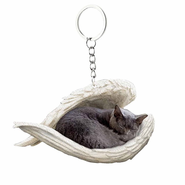 Pet Enthusiasts Cat Dog Angel Pendant Keychain Car Keychain Acrylic Flat Animal Keychain
