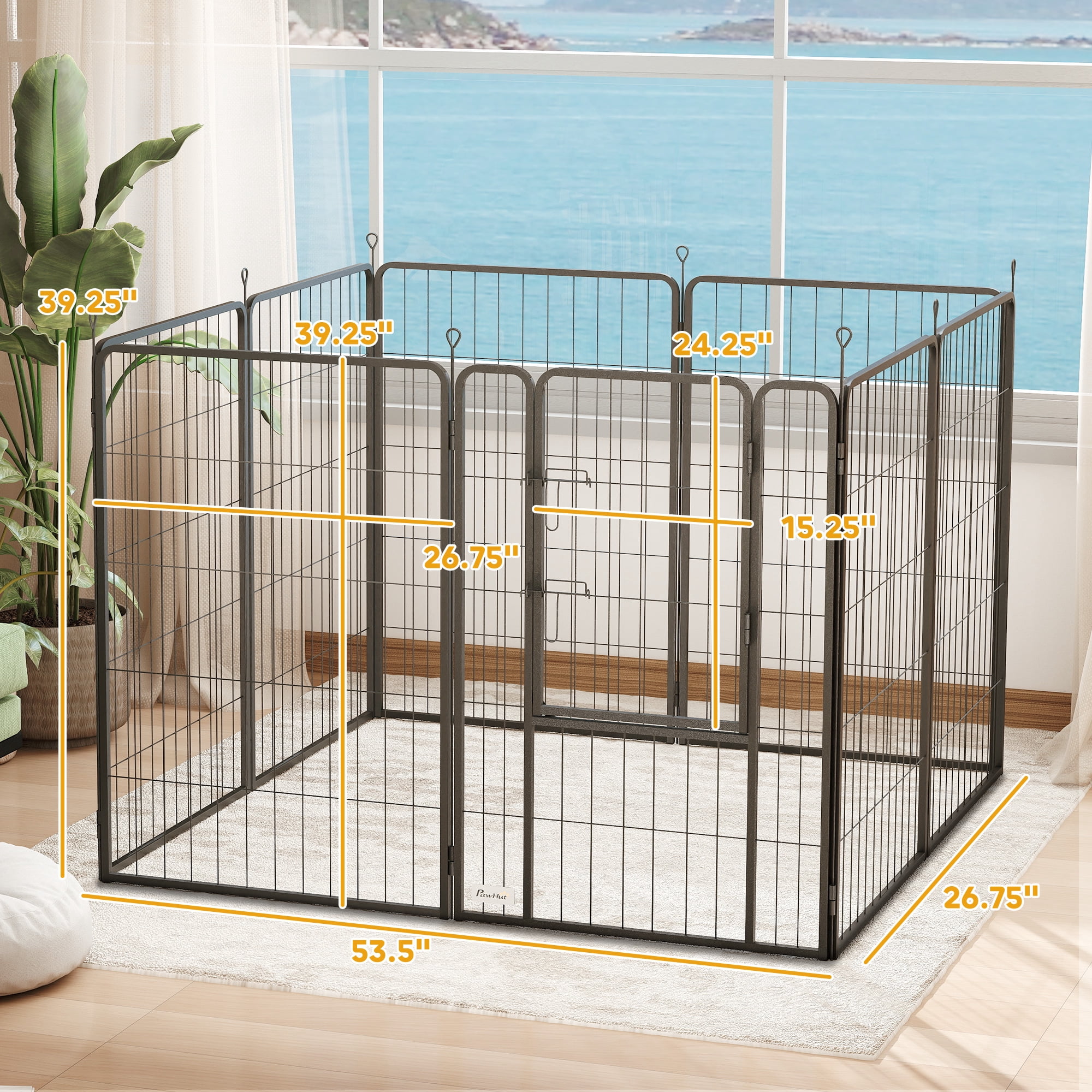 39 Inch Exercise Pen, 8 Panel Metal Pet Fence for Medium and Large Dogs, Black