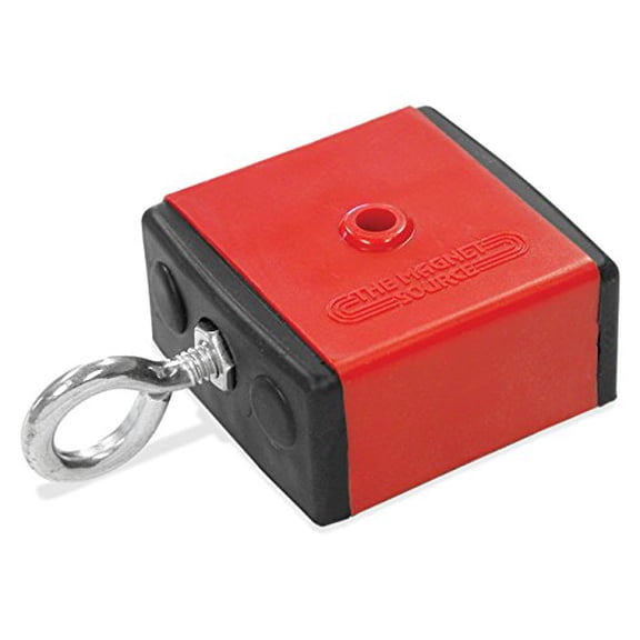 Master Magnetics 07503 Retrieving and Holding Magnet, Durable Plastic, 100 lb, 2.375" Length, 2.375" Width, 1.25" Height with Eyebolt, Nuts and Magnetic Shields, Red/Black
