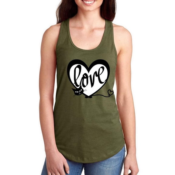 Love Heart Cat Art Racerback Tank Women -Image by Shutterstock, Female Large