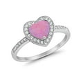 thumbnail image 4 of Halo Dazzling Heart Promise Ring Round Lab Created Pink Opal 925 Sterling Silver Size 6, 4 of 6