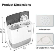 Costway Portable Twin Tub Washing Machine Washer(13.2lbs) & Spinner (8.8lbs) Grey