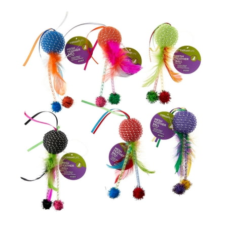 Vibrant Life Mesh Feather Ball Cat Toy, Color May Vary