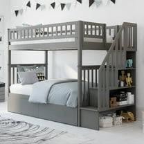 AFI Woodland Staircase Bunk Bed Twin over Twin with 2 Bed Drawers, Grey