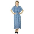 thumbnail image 1 of Bimba Kaftan Long en Coton pour Femmes Imprimé Floral Bleu Caftan Personnalisé Robe de Nuit, 1 of 1