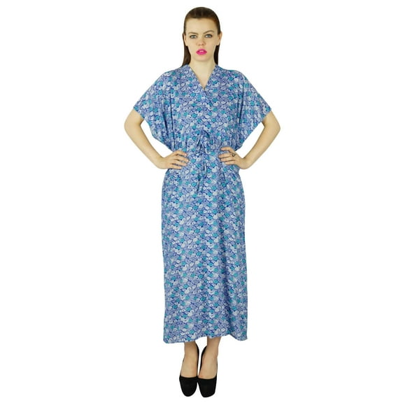 Bimba Women Long Cotton Kaftan Floral Printed Blue custom Caftan Night Gown