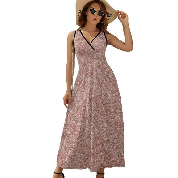 Rose Gold Pink Red Glitter Dress Fashion Boho Beach Long Dresses Female Party Printed Maxi Dress