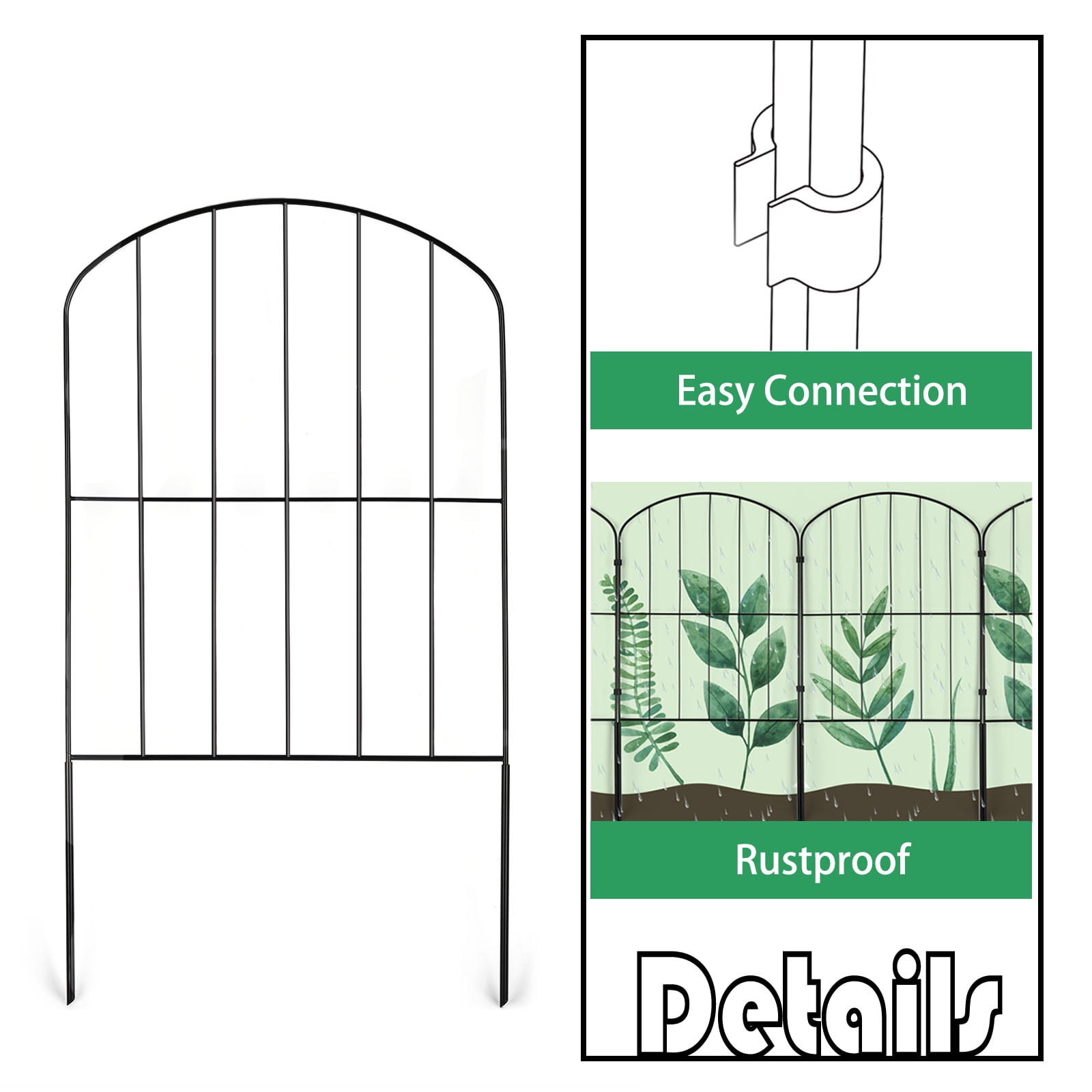 25 Pack 24"×13" Black Metal Garden Fence, Decorative Folding Fence Panels for Yard, Flower Bed, Landscape Border