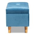 thumbnail image 4 of Contemporary Sky Blue Velvet Fabric Upholstered & Oak Brown Finished Wood Storage Ottoman, 4 of 5