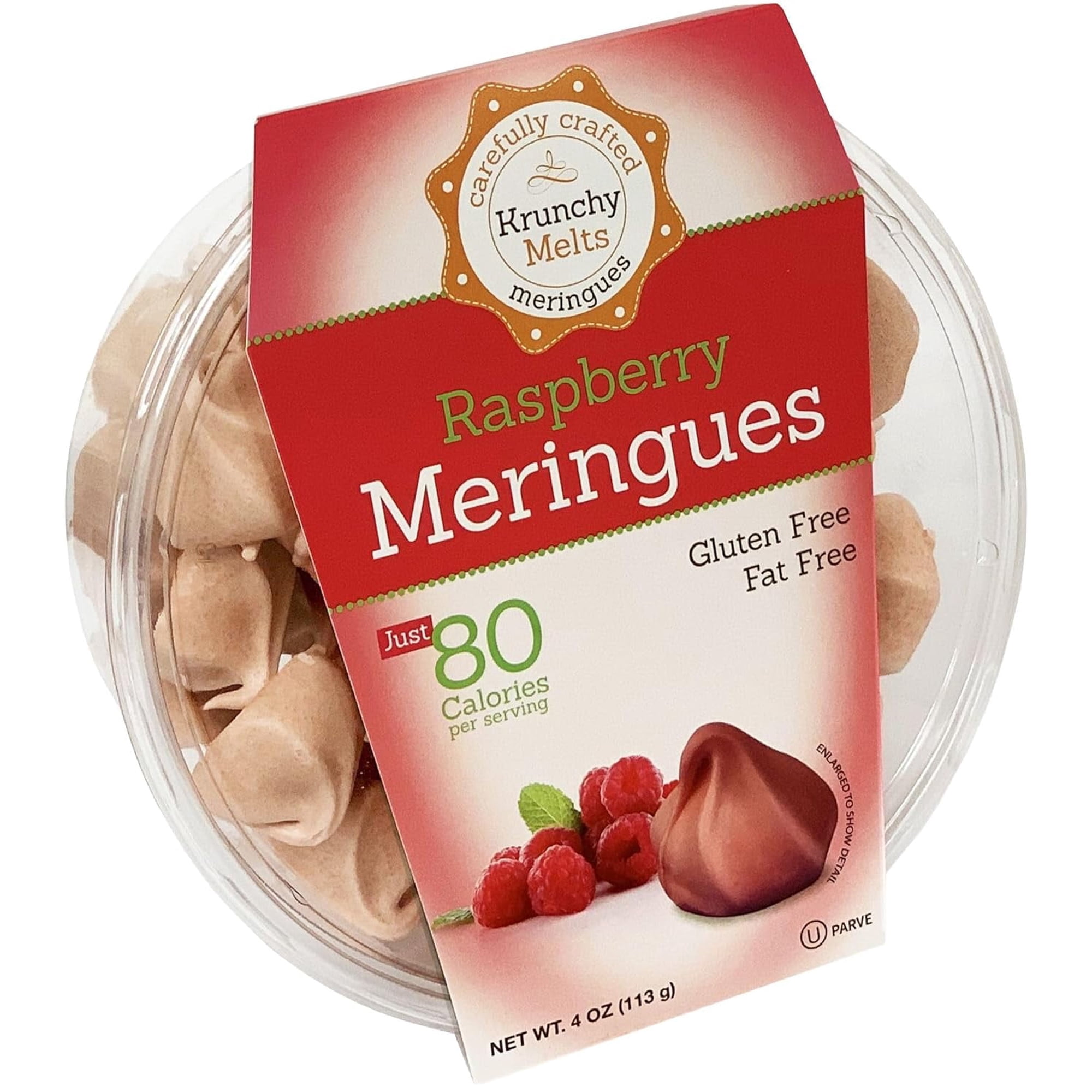 Krunchy Melts Original Meringue Cookies | Raspberry Flavor | Only 80 Calories Per Serving | Fat Free Gluten-Free Dairy Free (4 Oz)