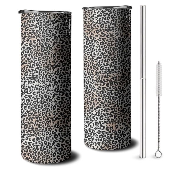 20oz Black and Tan Leopard Print Skinny Tumblers Stainless Steel Tumbler with Lid and Straw,Vacuum Insulated Double Wall Travel Tumbler Cups with Cleaning Brush for Coffee,Tea