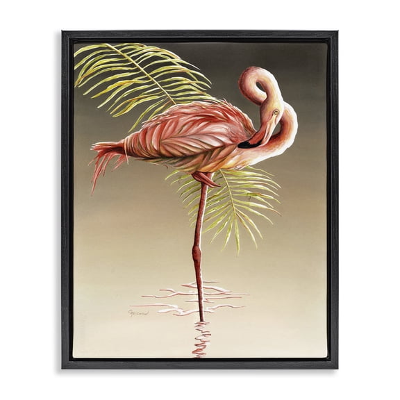 Stupell Industries Traditional Flamingo Twisting Gaze Black Floating Frame Canvas Art, 17 x 21, by Christine Reichow