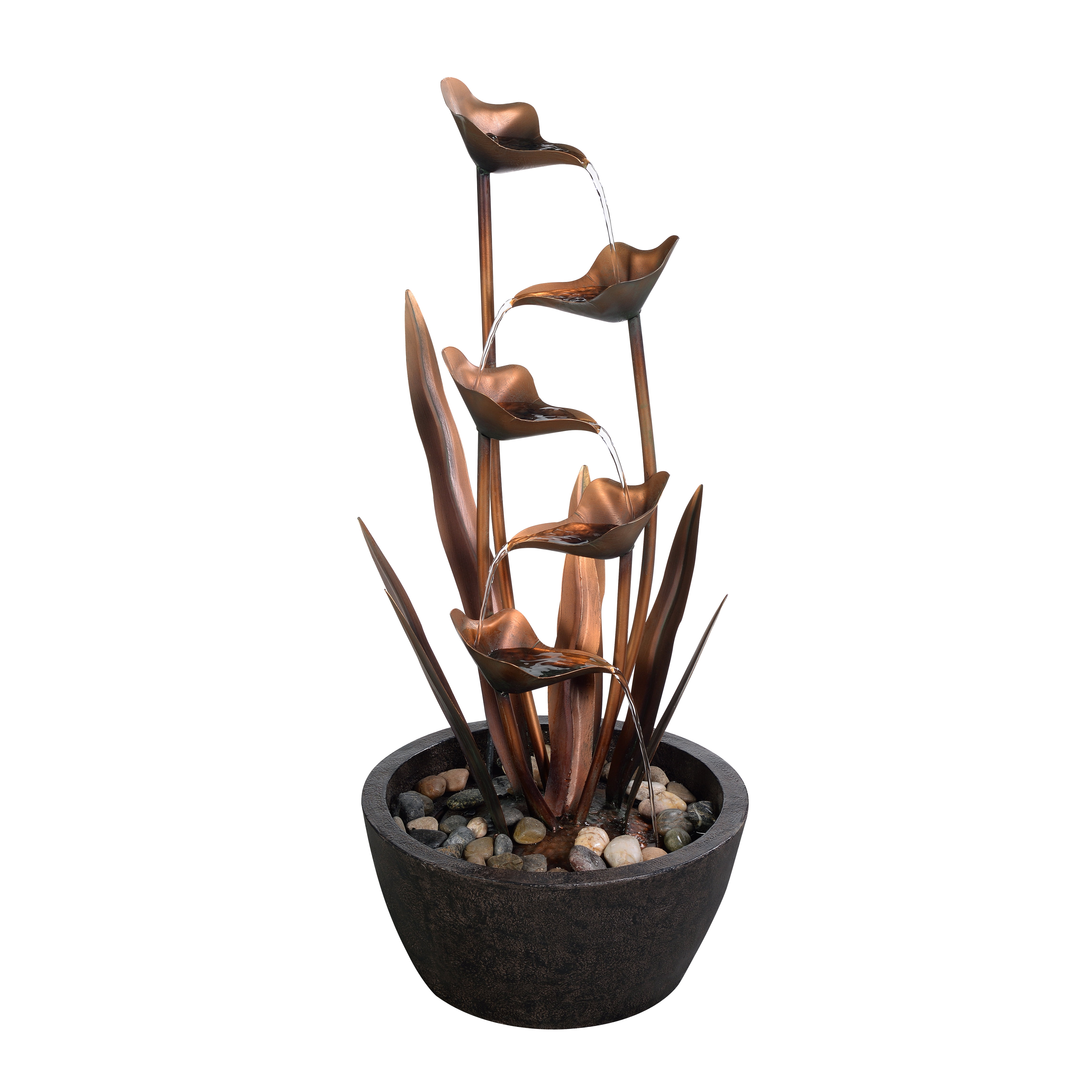 Tiered Leaves Stainless Metal Fountain Outdoor 35" H