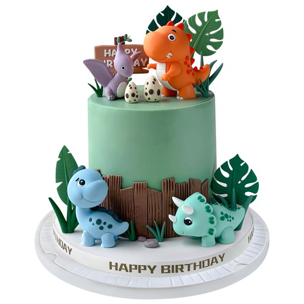 Juego de decoración para tartas con diseño de dinosaurio Zafena, 17 piezas, con letrero de feliz cumpleaños