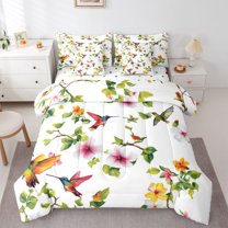 Castle Fairy Floral Hummingbird Bedding Comforter Set,Spring Garden Queen Bedding Sets