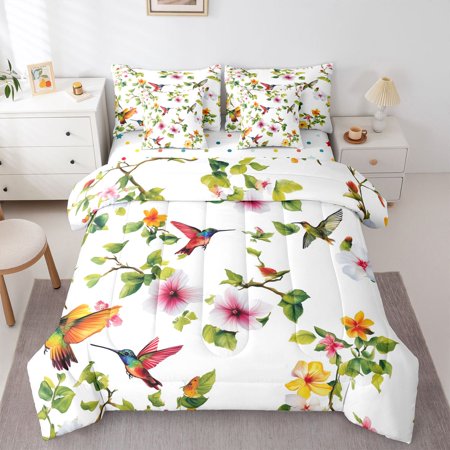 Castle Fairy Floral Hummingbird Twin Bedding Sets Spring Garden Bedding Comforter Set