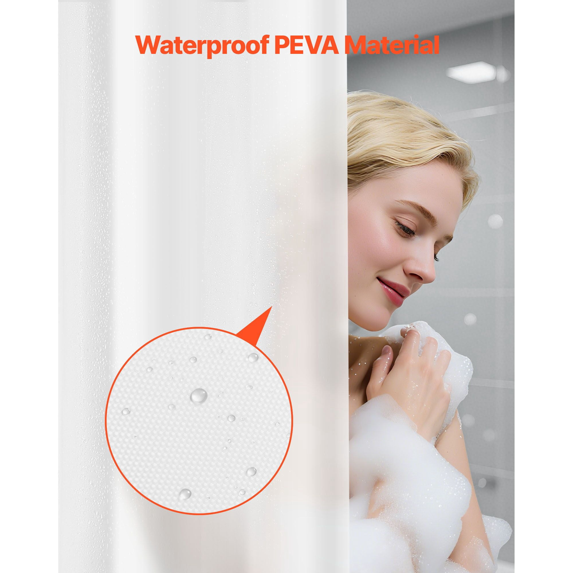 PEVA Shower Curtain Liner 8G Heavy Duty, Waterproof Quick Dry Weighted Hem, Clear Bathroom Shower Liner for Tub Shower Stall Water Repellent