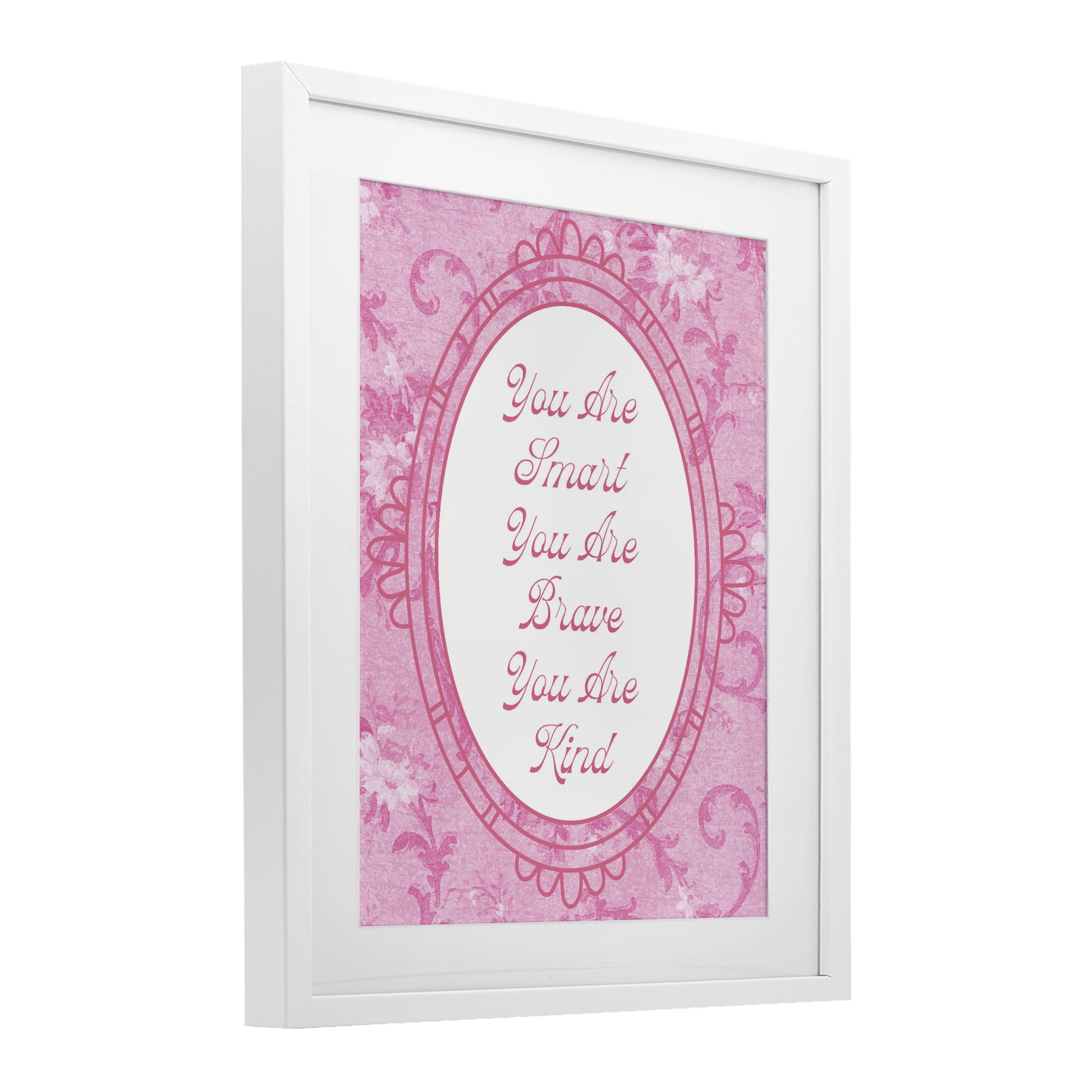 Stupell Industries Smart Brave & Kind Ornate Pink White Framed Print Under Glass, design by Lil' Rue