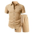 thumbnail image 2 of MHOSTAFH Men's Shorts Set Summer Beach Vacation 2 Piece Outfits Short Sleeve Shirts and Drawstring Short Pant Loungewear Set, 2 of 7