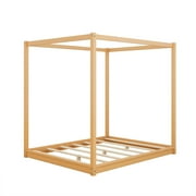 Harper & Bright Designs Wood Queen Size Canopy Platform Bed Frame with Support Legs, Natural