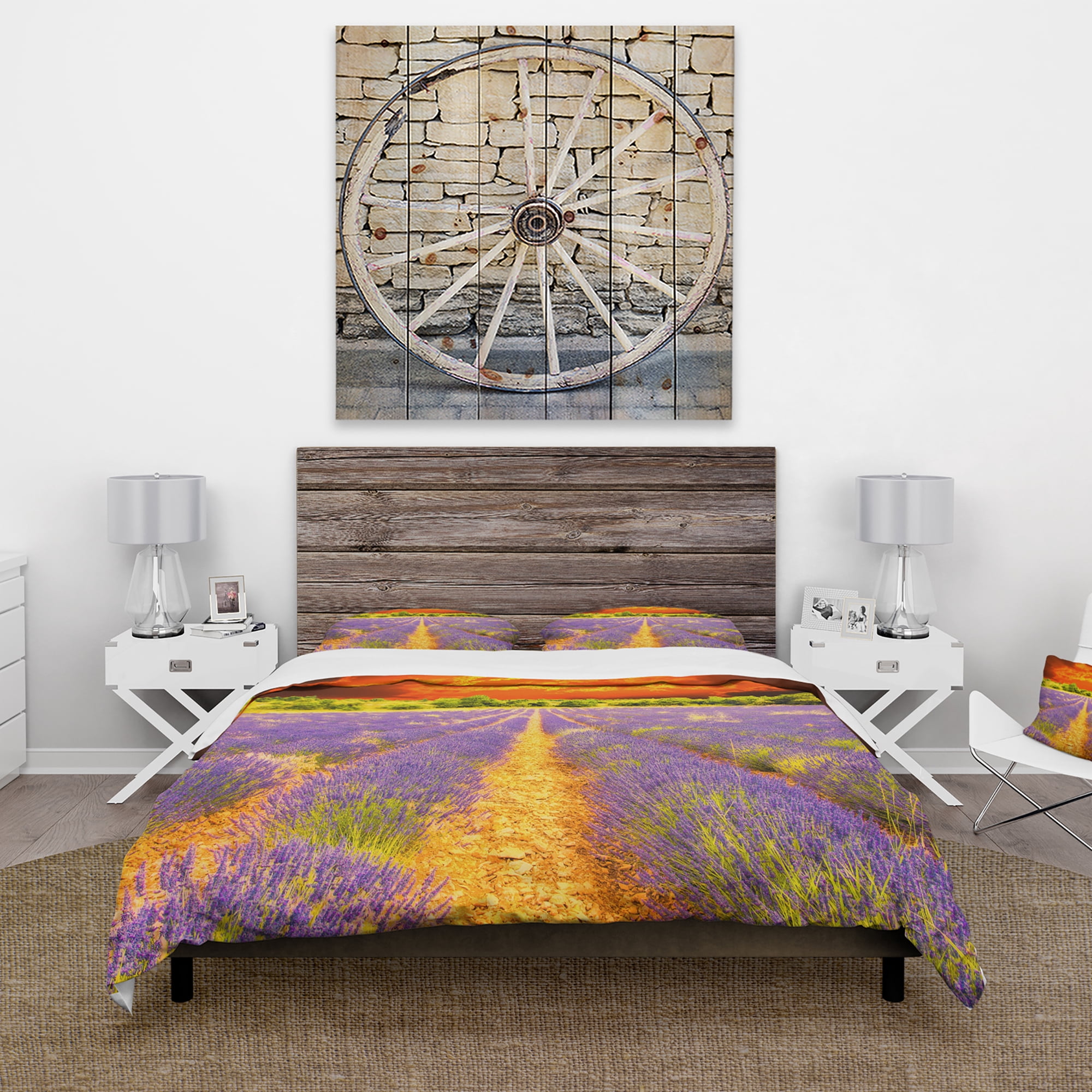 Designart 'Beautiful Lavender Field and Sunset' Cabin & Lodge Duvet Cover Set