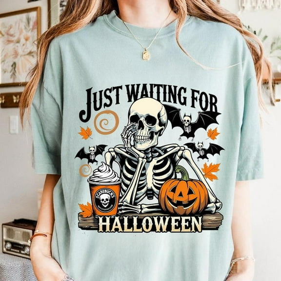 Just Waiting for Halloween Shirt, Funny Halloween Png, Fall Vibes Shirt, Pumpkin Shirt, Vintage Coffee Shirt, Spooky Season TH140628