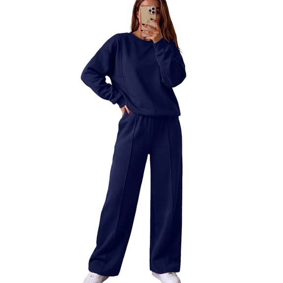 DOKOTOO Womens Sweatsuits 2 Piece Set Long Sleeve Sweatshirt Wide Leg Pants Matching Outfit Casual Lounge Set Soft Tracksuit S-2XL