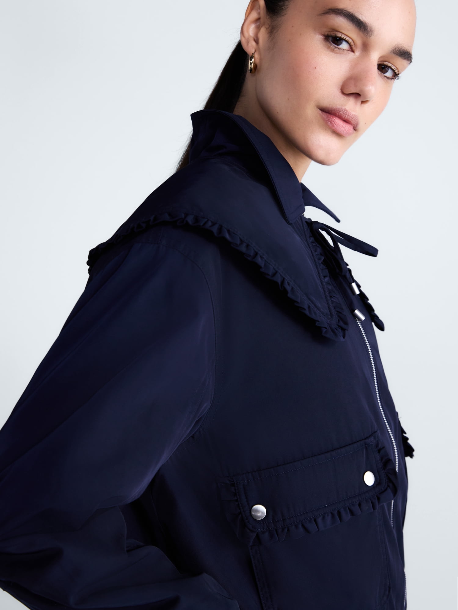 Free Assembly Women's and Women's Plus Ruffle Collar Bomber Jacket, Sizes XS-4X