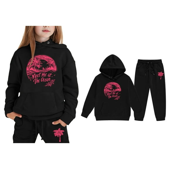 Kids Sweatsuit Set for Girls 2PC Long Sleeve Printed Basic Hoodie Sweatpants Set Fall Clothes Boys Athletic Sets 3-4 Years Boys Girls Fashion