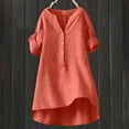 thumbnail image 2 of BODOAO Solid Linen Shirts for Women Elbow-Length Shirt for Vacation Tunic Tops Crepe Texture Outfits Loose Fit Blouses V Neck Shirt Summer Shirt Casual Tops Solid Color Shirt Small And Large Sizes M, 2 of 3