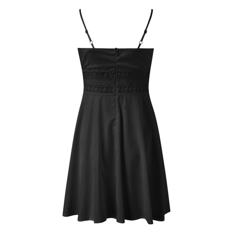 TOTO Mini Dresses For Women Splice Lace Sling V-Neck Adjustable Spaghetti  Straps Sleeveless Backless Dress 