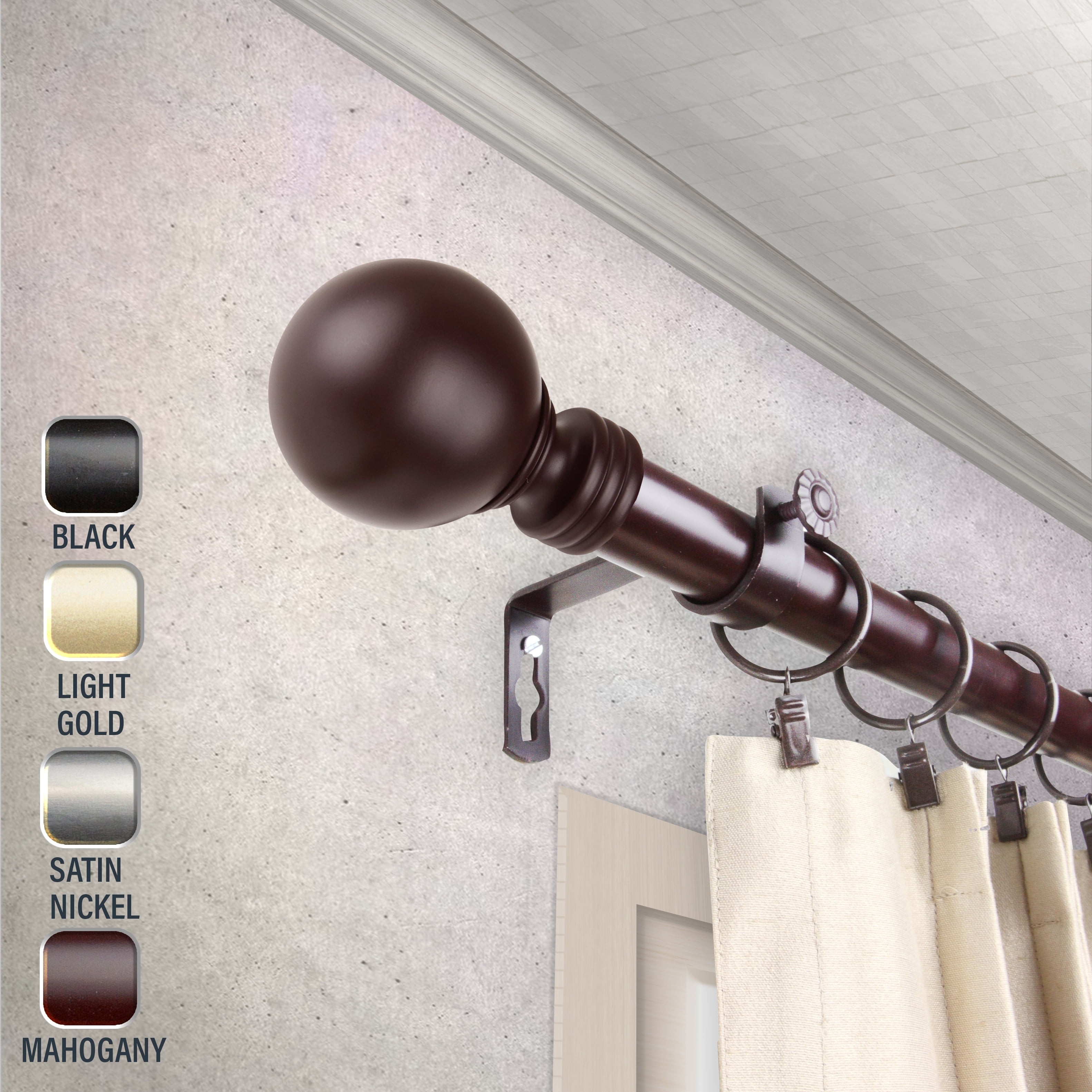 1" Dia Giselle Curtain Rod 120-170 inch, Mahogany
