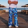 thumbnail image 6 of Men's Camo Cargo Pants Casual Elastic Drawstring Waist wide Leg Pants Lightweight Outdoor Hiking Relaxed Fit trousers with Multi Pockets Navy S, 6 of 7