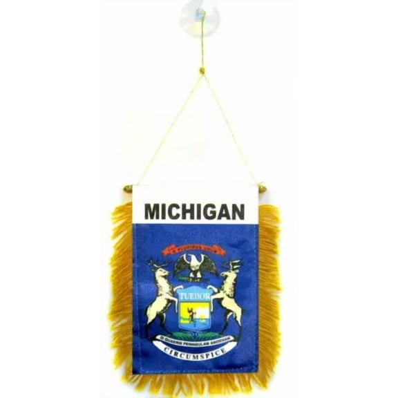 State Of Michigan Mini Flag 4"X6" Window Banner W/ Suction Cup