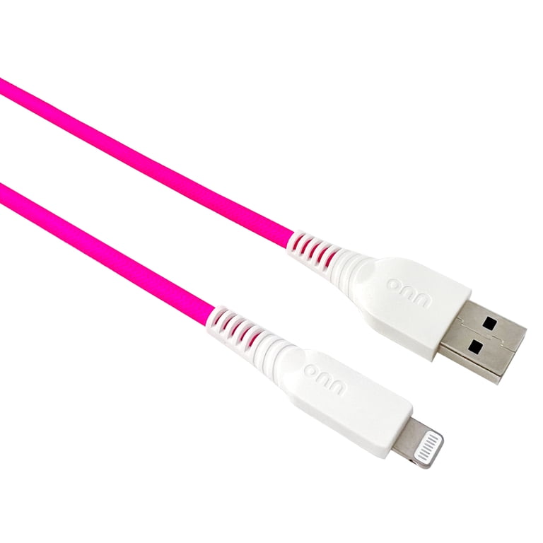 onn 6ft Lighting to USB-A Braided Cable, MFI Certified, Pink Ombre
