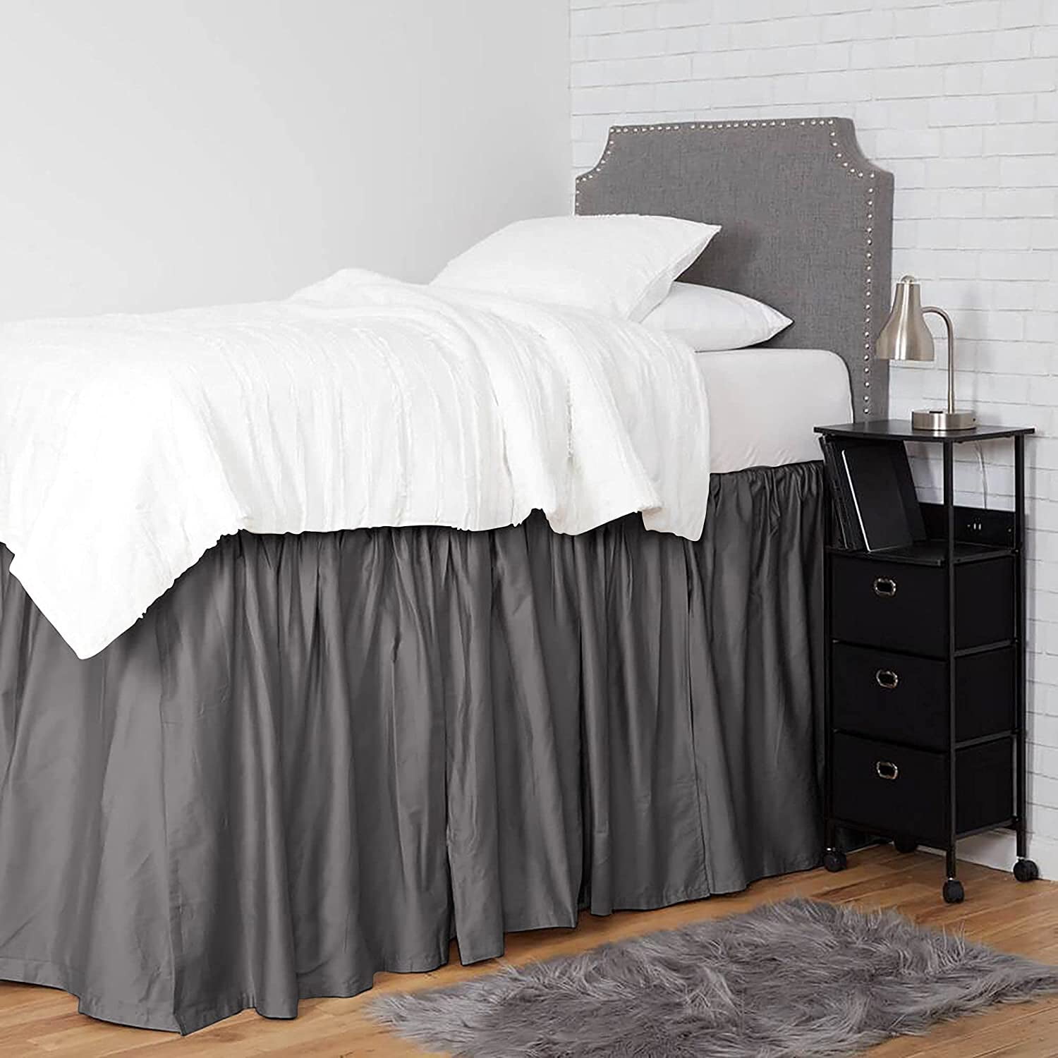 College Dorm Bedskirt, Ruffled Dorm Bedskirt for Dorm Bed, Twin XL Size, 100% Microfiber, Bedskirt Dorm 32" Drop Extra Soft and Luxury -Dark Gray Solid.
