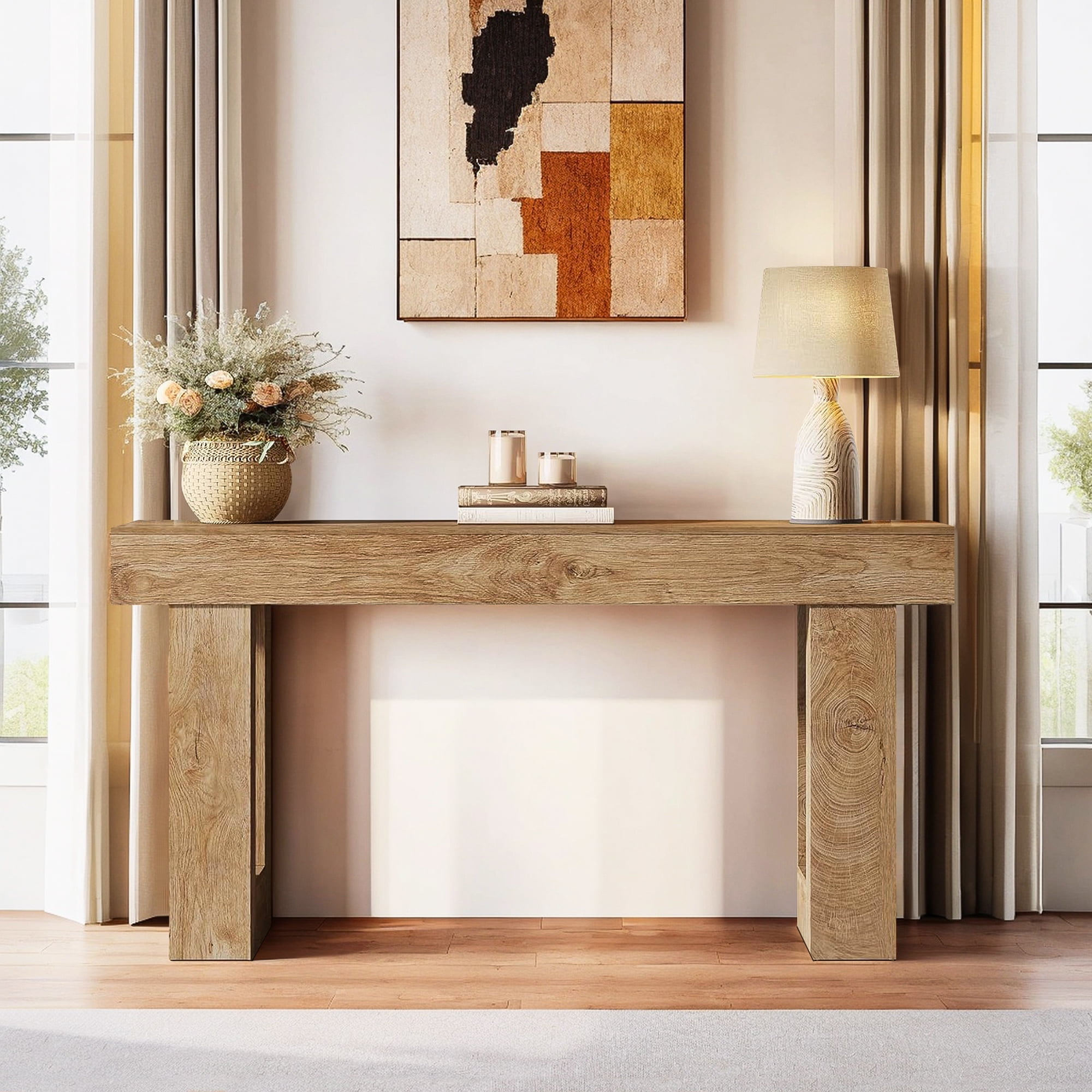 Demi Bonn 63" Farmhouse Console Table, Modern Living Room Sofa Table, Contemporary Entryway Hall Table, Foyer Display Table, Brown